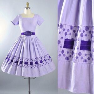 1950s cotton belted purple sundress